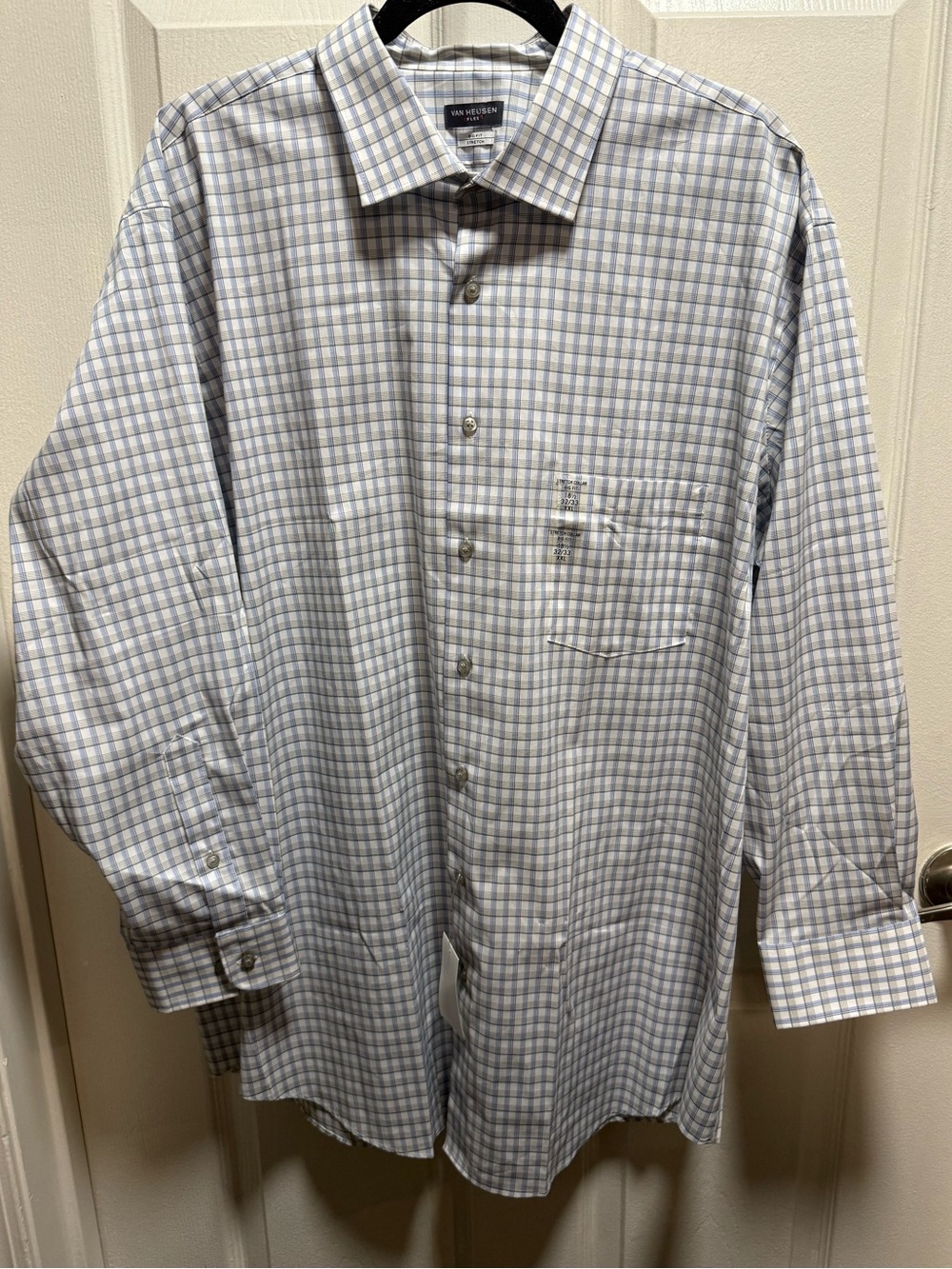 Van Heusen Men's Light Blue and White Checkered Azure Dress Shirt big fit XXL